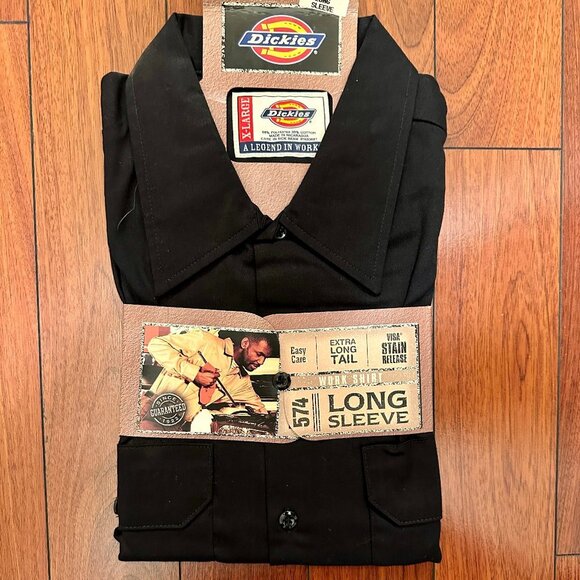 New Dickies Relax Fit 574 Long Tail Work Shirt Men's Size XL Black Easy Care - Picture 2 of 12